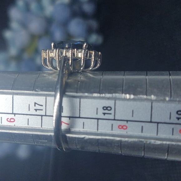 Lab-Created Sapphire/CZ Halo Ring - Picture 6 of 7